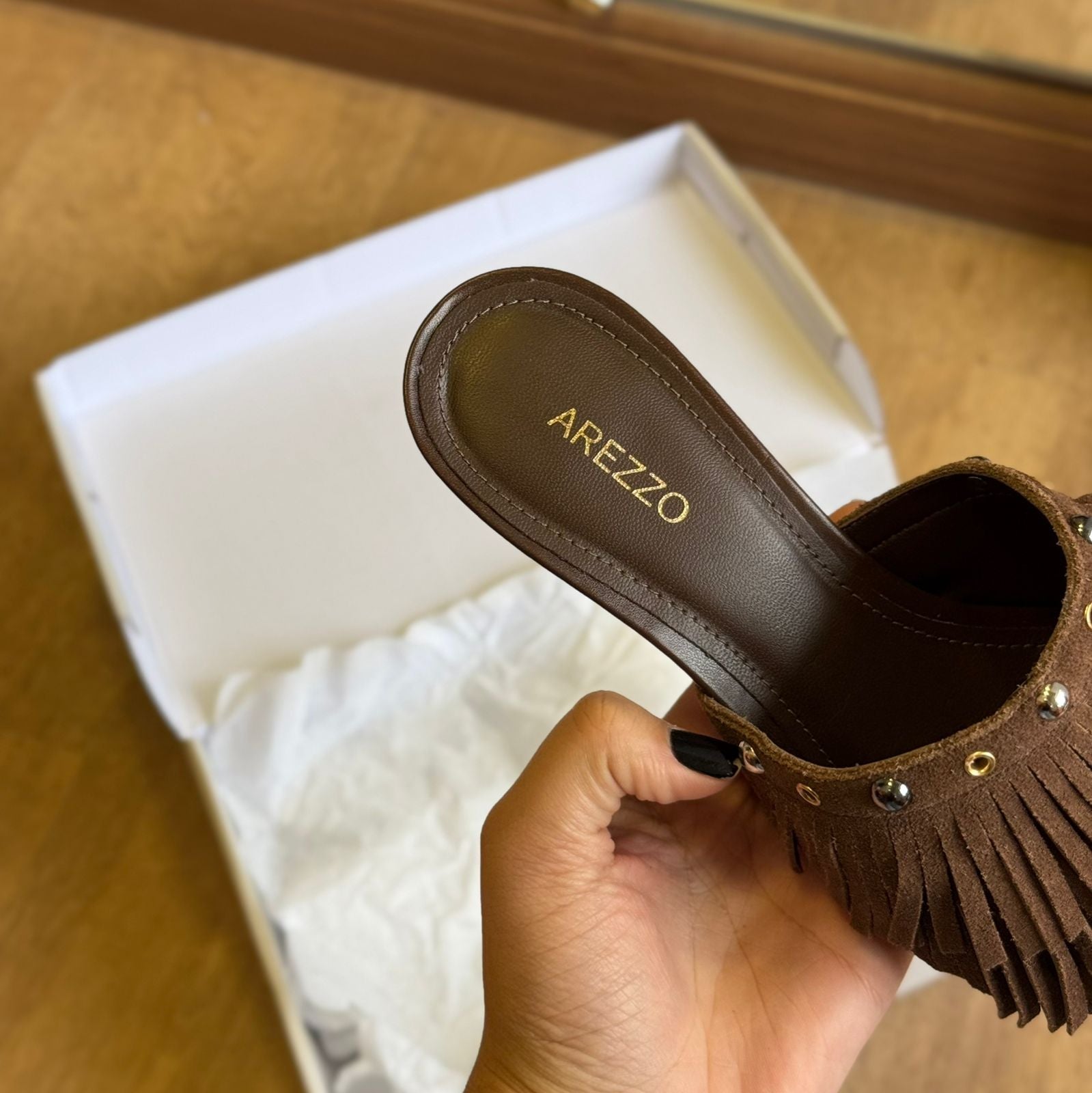 Sandália Arezzo Salto Fino Franjas A137870003