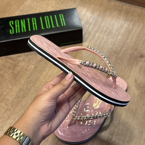 Sandália Santa Lolla Flip Flop Corrente Dourada 0106.0D67