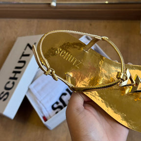 Sandália Schutz Rasteira Triangulos Dourados S224460001