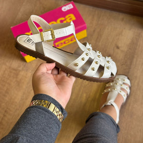 Sandália Moleca Rasteira Pedrinhas Douradas 5555.202