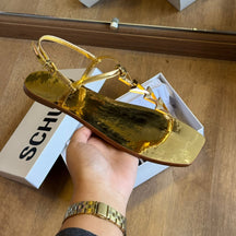 Sandália Schutz Rasteira Triangulos Dourados S224460001