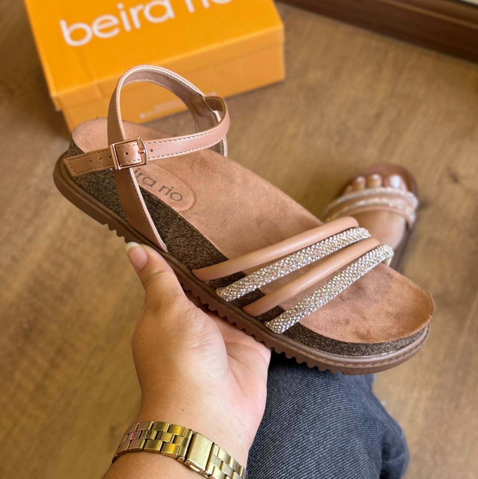 Sandália Beira Rio Tiras de Strass 8523.118