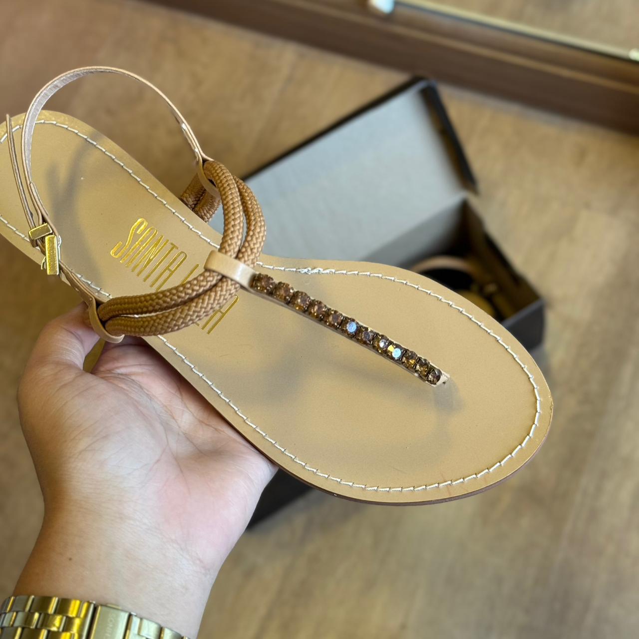 Rasteira Santa Lolla Salomé Cordão Pedraria 0550.4B03.02AE