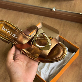 Sandália Beira Rio Salto Bloco Detalhe Circular Dourado 8379.257