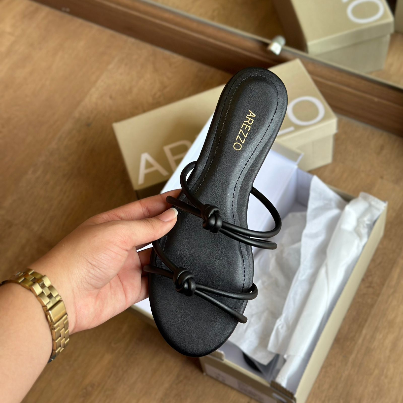 Rasteira Arezzo Bico Redondo Tiras Nós A044850666