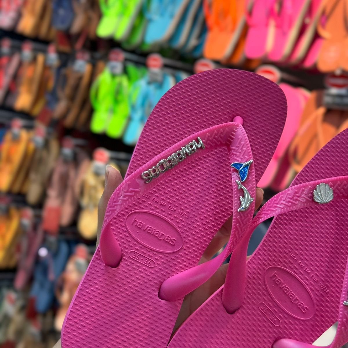 Havaianas Top + Placa Logo + Pin Golfinho, Sereia e Concha