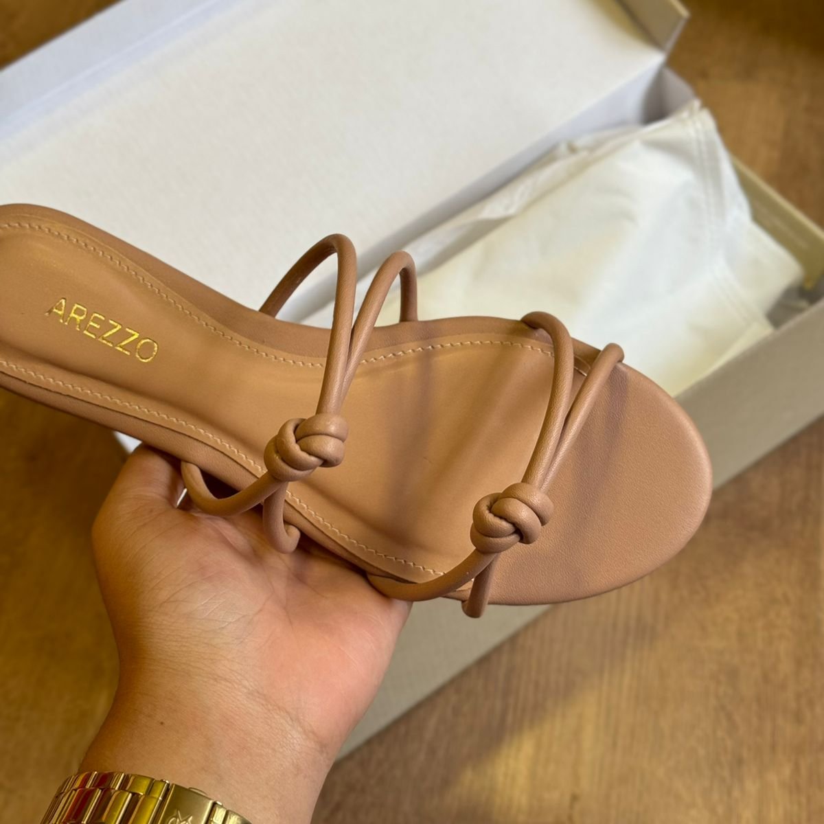 Rasteira Arezzo Bico Redondo Tiras Nós A044850666