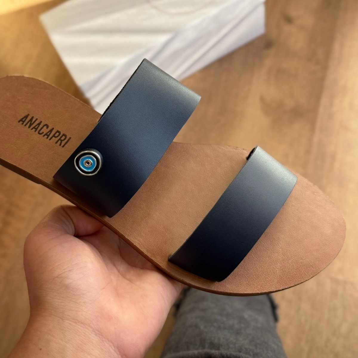 Sandália Ana Capri Rasteira Tira Dupla Couro C300140415