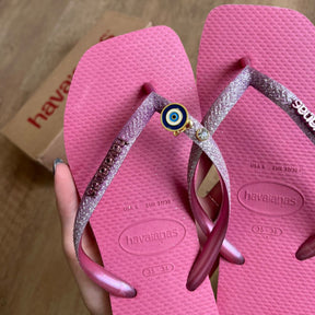 Havaianas Square Glitter + Pin Olho Grego e Ponto de Luz