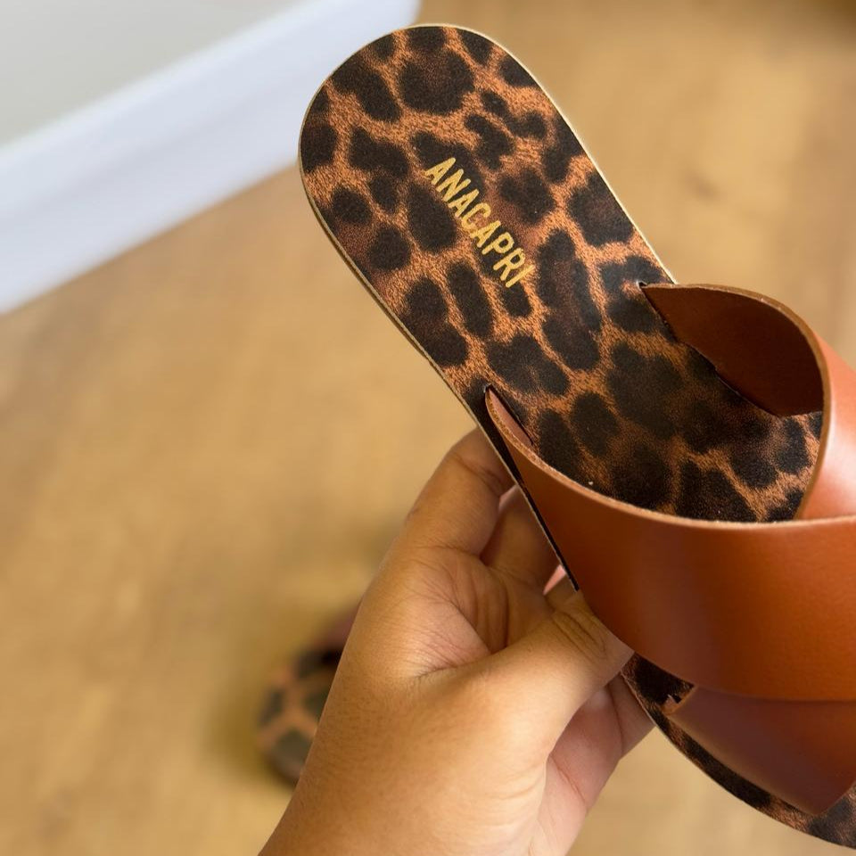 Rasteira Ana Capri Tiras Cruzadas Couro Animal Print C300140004