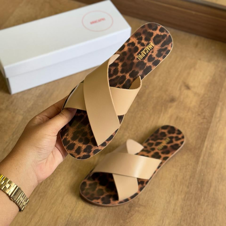 Rasteira Ana Capri Tiras Cruzadas Couro Animal Print C300140004