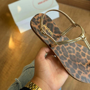 Rasteira Ana Capri Slim Nó Estampa de Onça C300140431