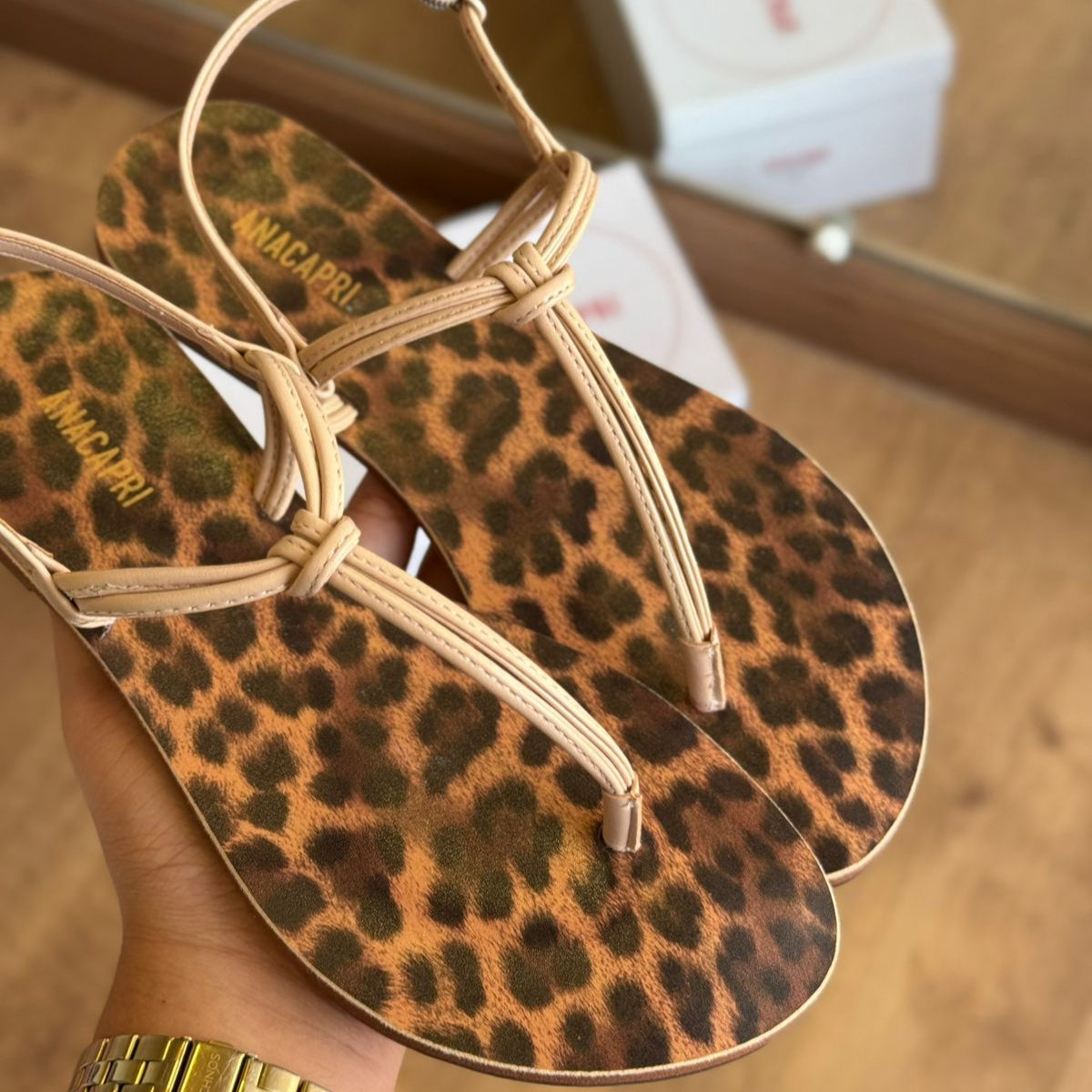 Rasteira Ana Capri Slim Nó Estampa de Onça C300140431