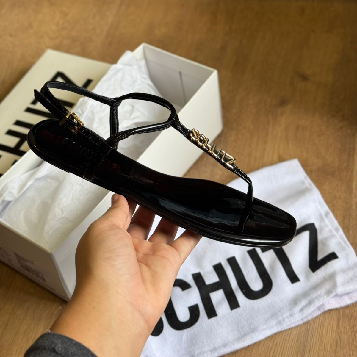 Sandália Schutz Rasteira Crystal Schutz Logo S011680089