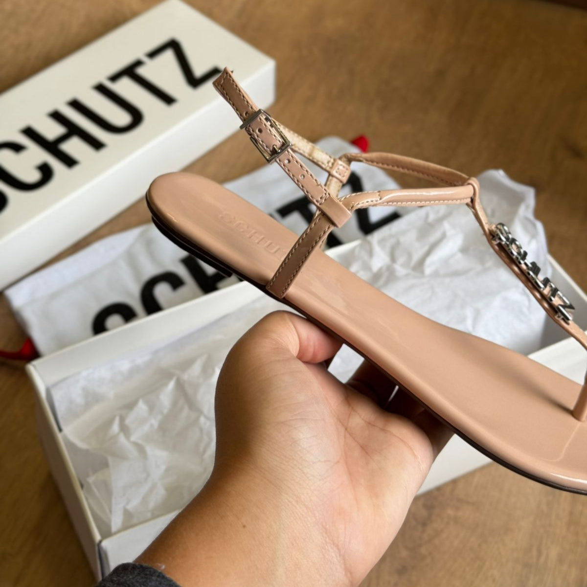 Sandália Schutz Rasteira Crystal Schutz Logo S011680089