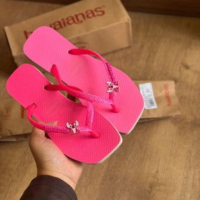 Havaianas Slim Square Glitter Neon + Pin Stitch