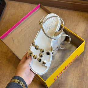 Sandália Moleca Rasteira Pedrarias Douradas 5525.106