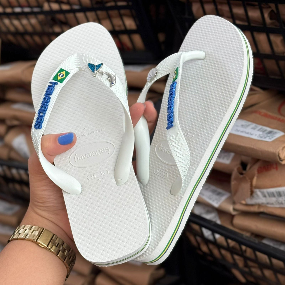 Havaianas Brasil +Placa Logo + Pin Sereia, Concha e Golfinho