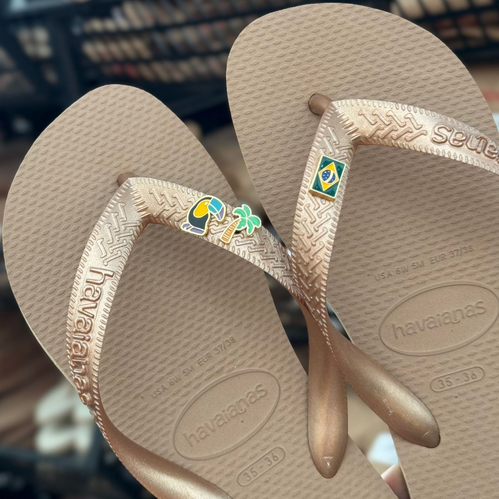 Havaianas Top + Pin Tucano, Coqueiro e Brasil