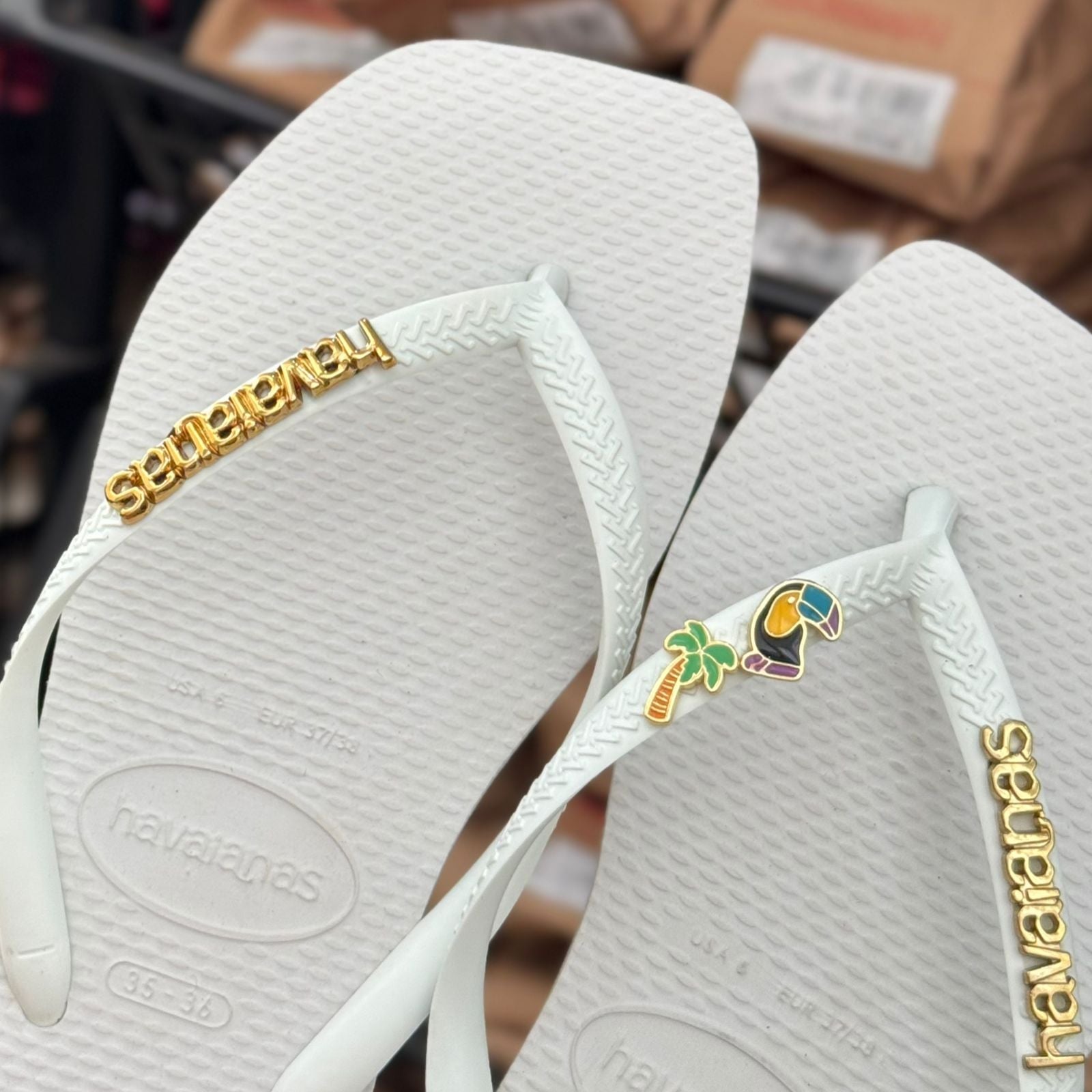 Havaianas Slim Square + Placa Logo + Pin Tucano e Coqueiro