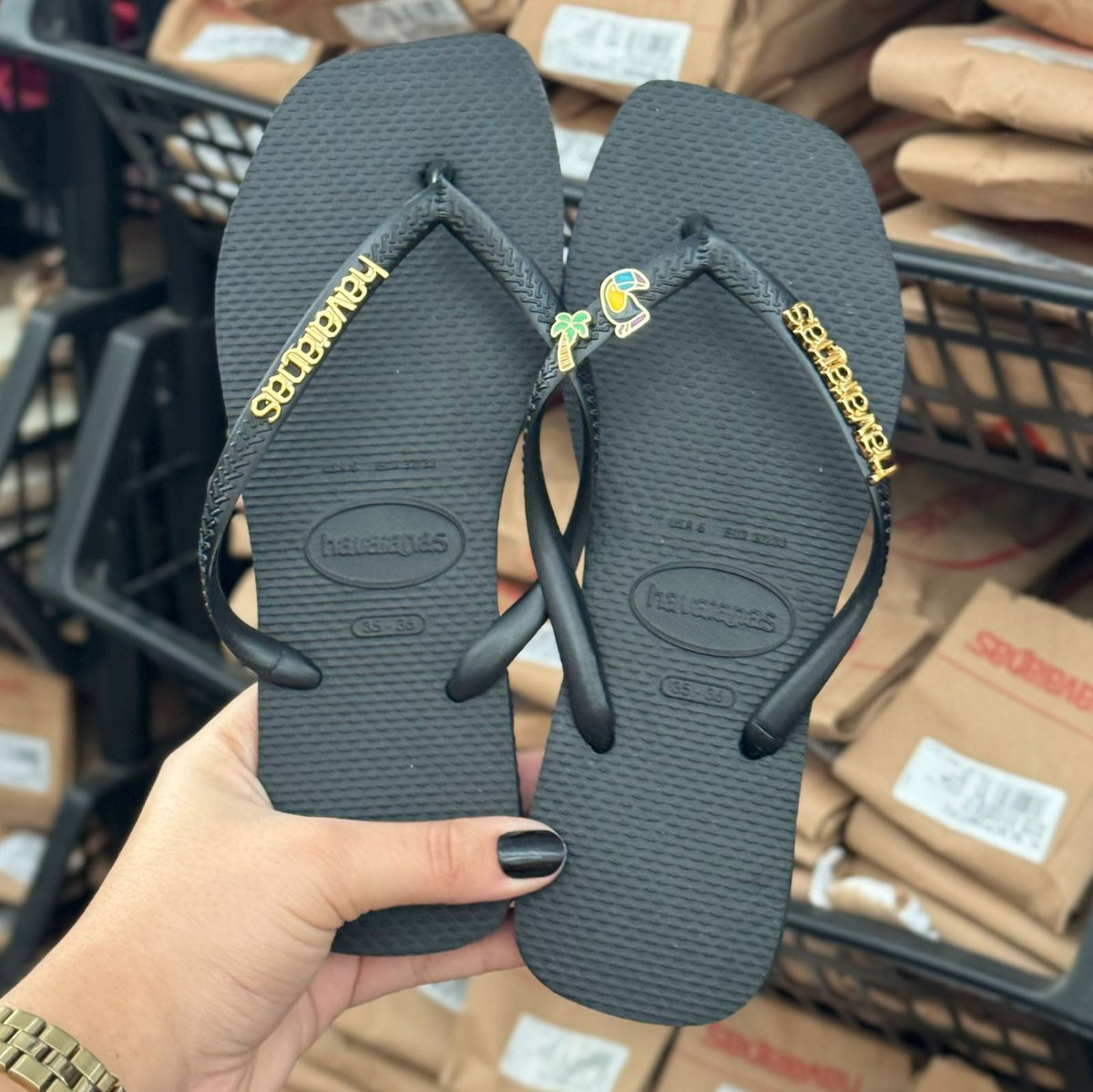Havaianas Slim Square + Placa Logo + Pin Tucano e Coqueiro