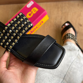 Sandália Rasteira Moleca Brilho Dourado 5462.146