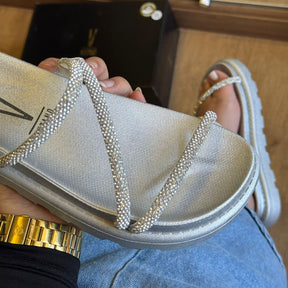 Sandália Vizzano Tiras Strass Prateado 6459.118