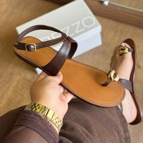 Sandália Arezzo Rasteira Couro Metal Bold A135690011