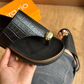 Sandália Couro Croco Detalhe Dourado Beira Rio 8524.110.30630