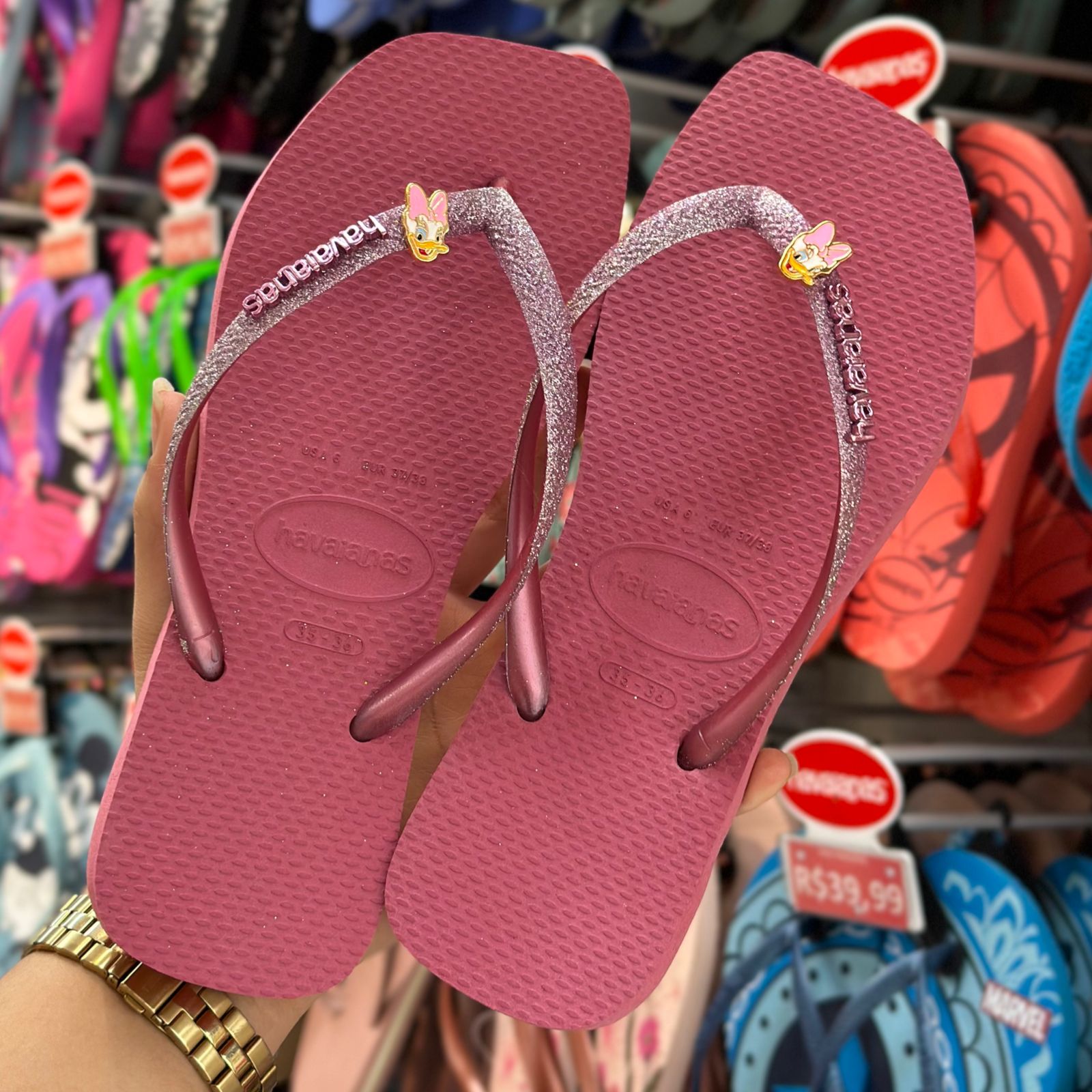 Havaianas Slim Square Glitter (Rosa) + Pingente Margarida LANÇAMENTO