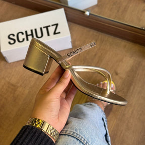 Sandália Schutz Salto Bloco Tiras com Strass S224950002