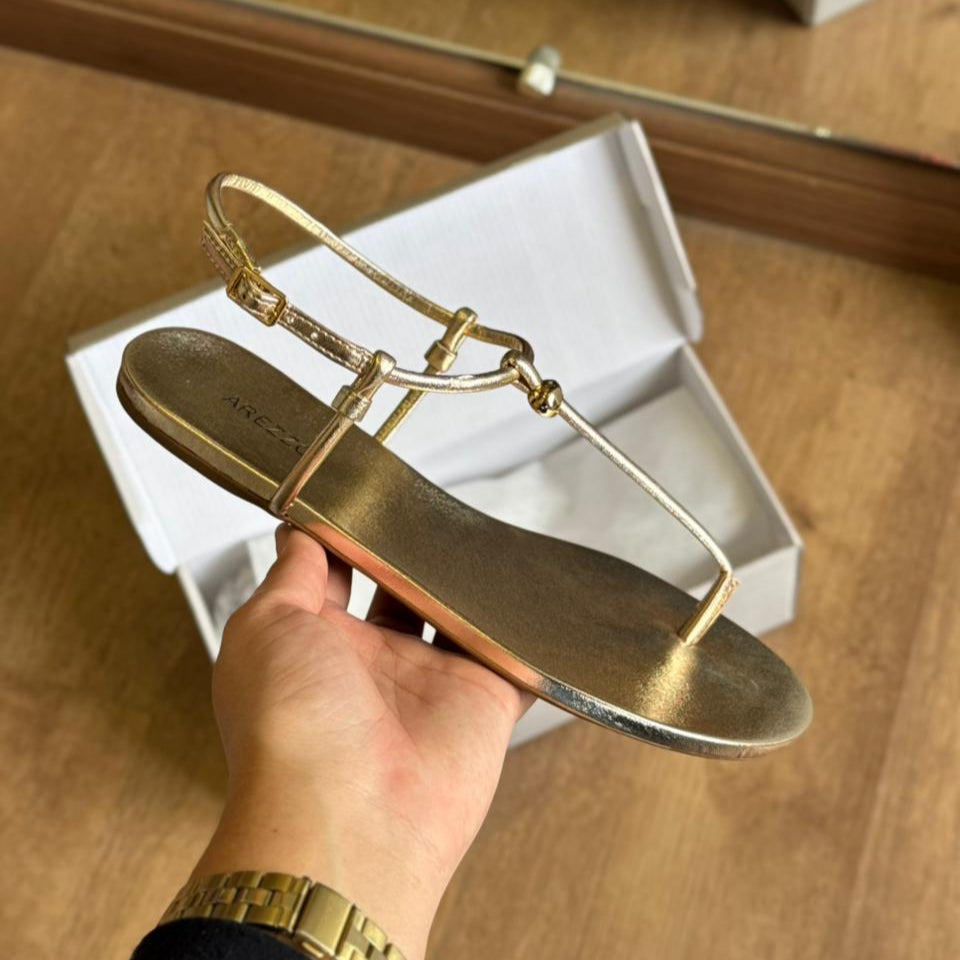 Sandália Arezzo Rasteira Slim Tiras Metal A032740144