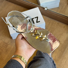 Sandália Schutz Rasteira Triangulos Dourados S224460001