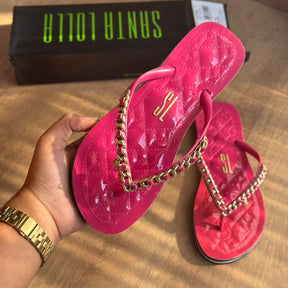 Sandália Santa Lolla Flip Flop Corrente Dourada 0106.0D67