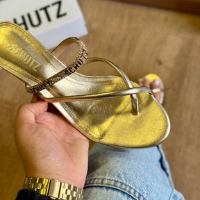 Sandália Schutz Salto Bloco Tiras com Strass S224950002
