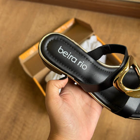 Sandália Beira Rio Salto Bloco Detalhe Circular Dourado 8379.257