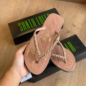 Sandália Santa Lolla Flip Flop Corrente Dourada 0106.0D67