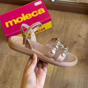 Sandália Moleca Rasteira Pedrarias Douradas 5525.106